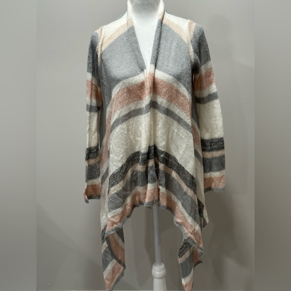 Almost Famous Pink/GrayWhite Striped Open Cardigan Size Medium